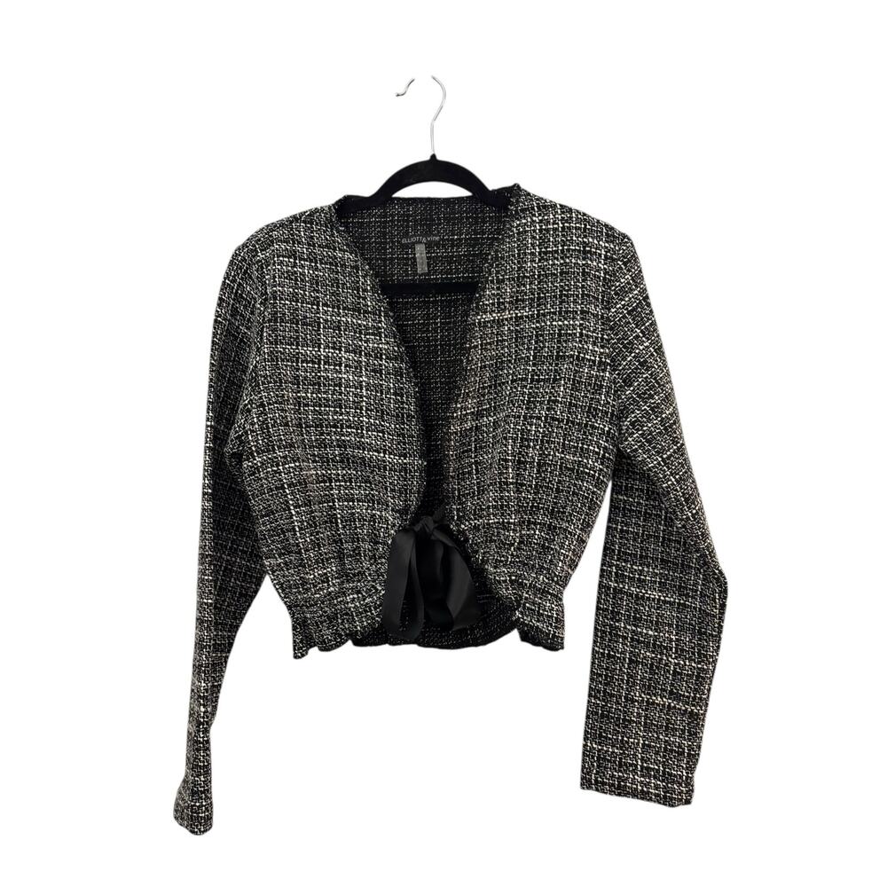 Elliot & Vine Womans Blazer XL Black & White Tie Ribbon Front Contemporary Short